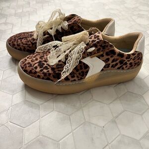 Dr. Scholl's Leopard and White Lace-Up Sneakers